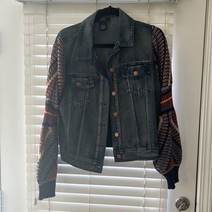 Denim by Flying Tomato jean jacket with sweater sleeves